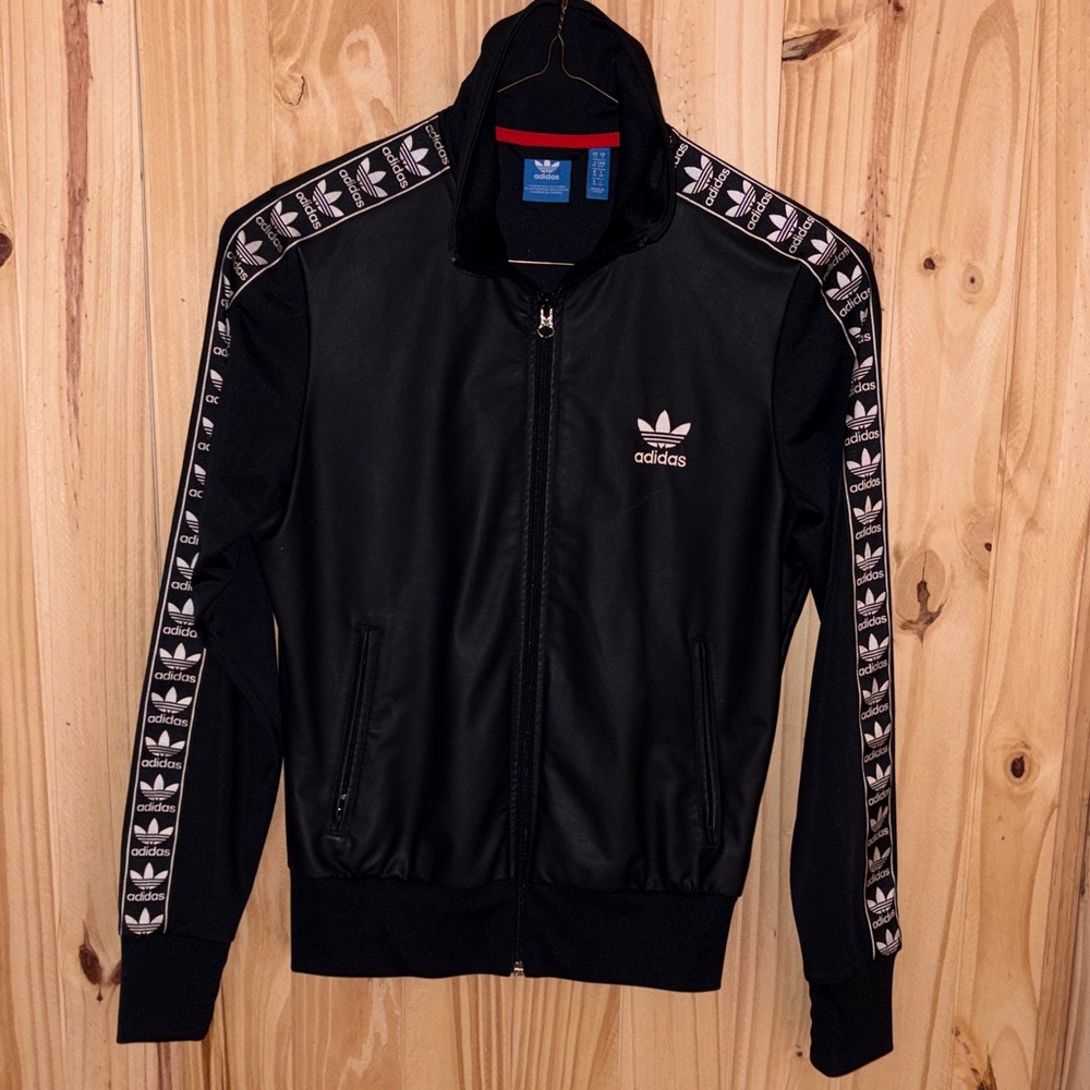Vintage Adidas Berlin Black Track Jacket with Logo Tape Womens size Small
